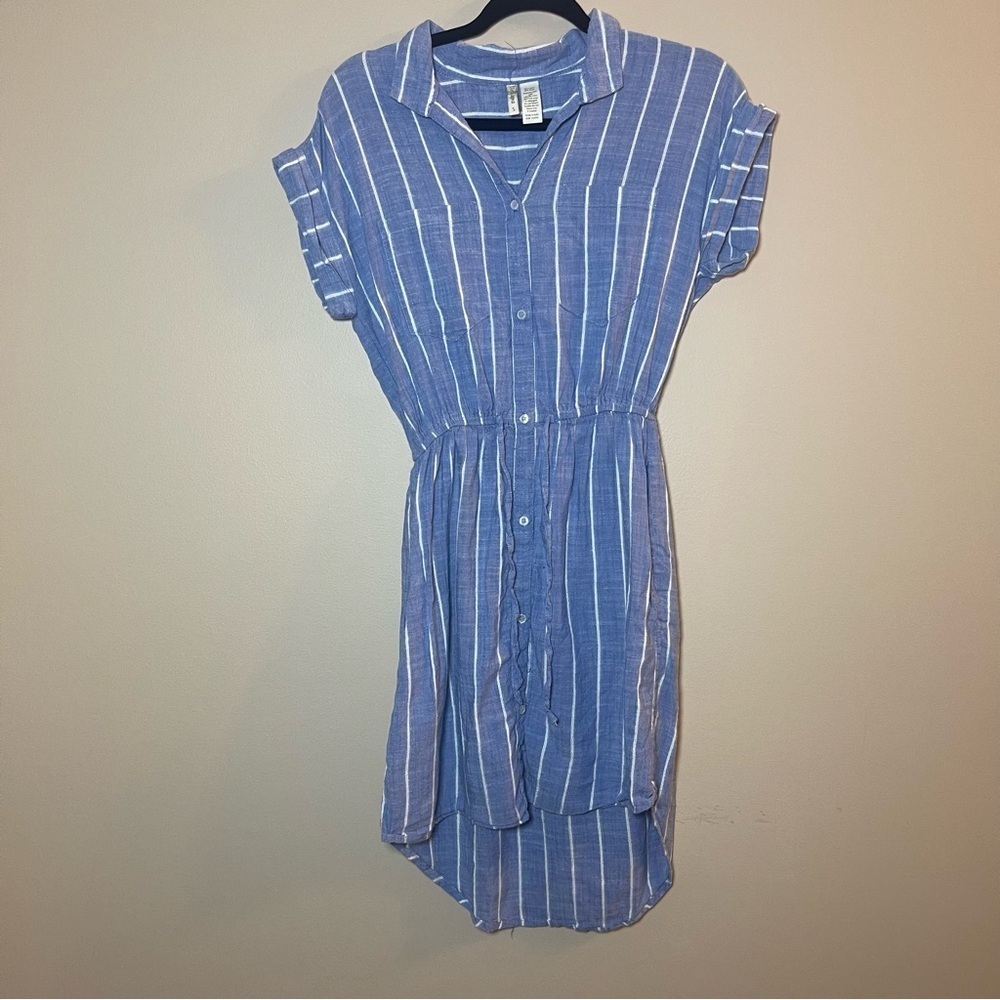 Japna Striped High Low Dress in Blue and White